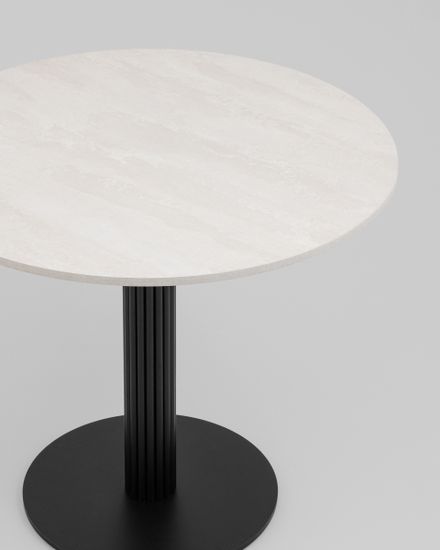 Стол круглый Фризбин D90, столешница МДФ ледяной камень, основание металл черный