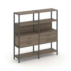 Shelf System Двухсекционный стеллаж четырехярусный с ящиками SN.STM-422 Вяз Благородный/Металл Антра