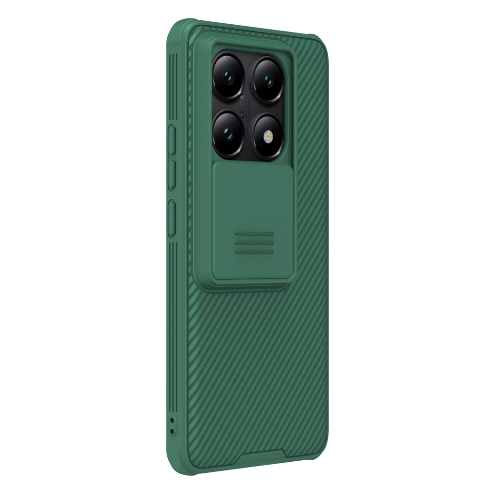 Чехол зеленого цвета (Dark Green) с сдвижной шторкой для камеры от Nillkin для Xiaomi 14T Pro, серия CamShield Pro Case
