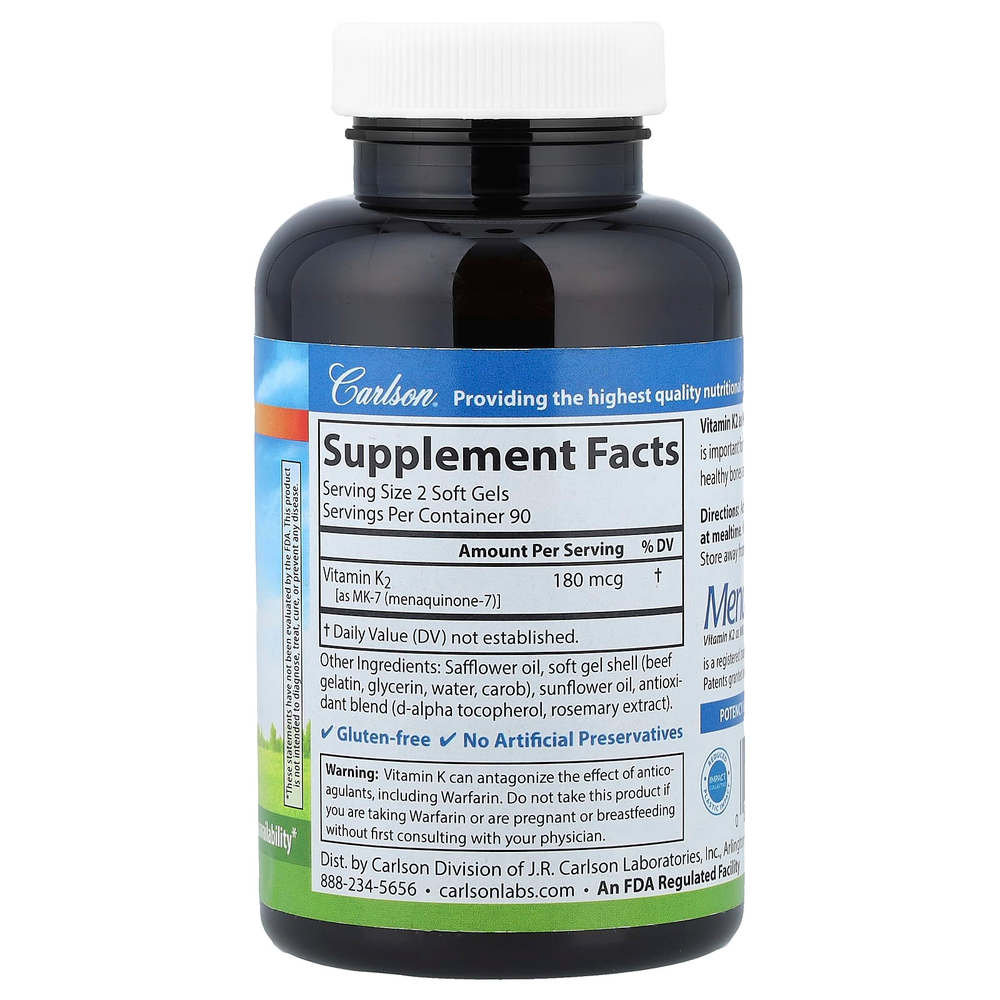 Carlson, Витамин K2, 180 мягких таблеток (90 мкг в мягком геле)