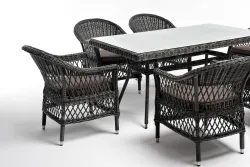 "Амароне" обеденная группа из искусственного ротанга на 6 персон, цвет графит