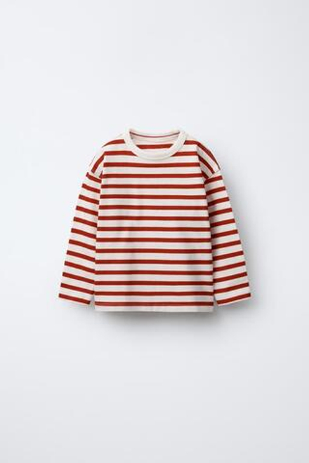 ZARA ФУТБОЛКА В ПОЛОСКУ С ВЫШИВКОЙ, КРАСНЫЙ