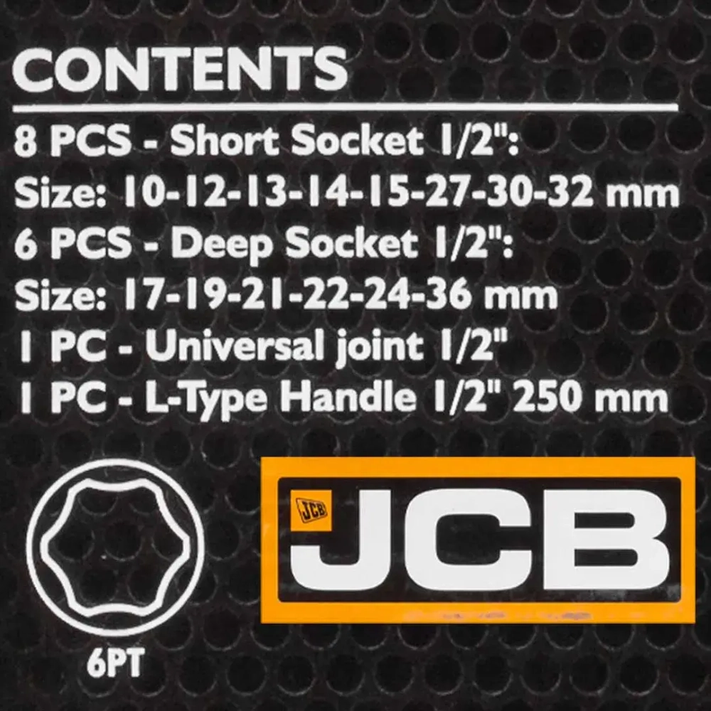 Головки ударные, набор 16пр., 1/2''(6гр.) JCB JCB-4169MPB