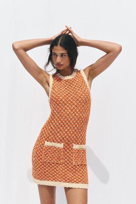 ZARA МИНИ-ПЛАТЬЕ ИЗ РЕЛЬЕФНОГО ТРИКОТАЖА, ОРАНЖЕВЫЙ