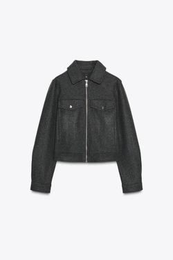 ZARA КУРТКА ИЗ МЯГКОЙ ТКАНИ НА МОЛНИИ, СЕРЫЙ