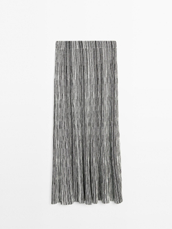 Massimo Dutti Длинная трикотажная юбка с полосатыми деталями, черный