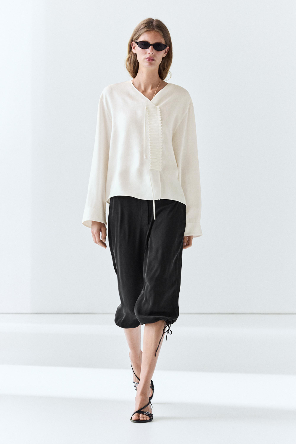 Massimo Dutti Блуза из льняной ткани с пуговицами, белый