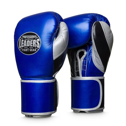 ПЕРЧАТКИ БОКСЕРСКИЕ LEADERS LEAD SERIES LONG VELCRO CUSTOM BL/BK/SIL  (уценка)