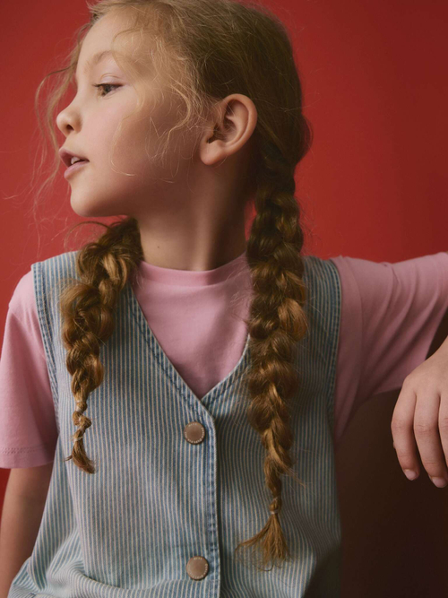 Сарафан джинсовый и футболка в комплекте для девочки Next E76-908, Голубой, Розовый