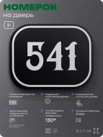 Номерок на дверь квартиры 541, для кабинета, офиса, шильдик 9 х 7 см, черный, Айдентика Технолоджи
