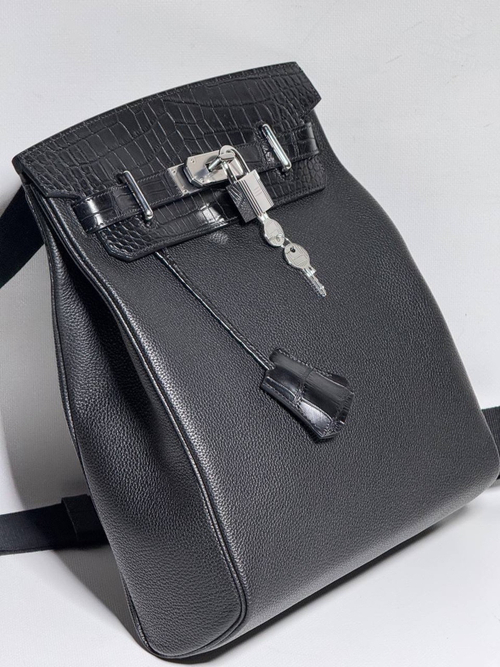 Нагрудная сумка слинг Hermes Kelly (Messenger) со вставками из кожи крокодила, чёрная