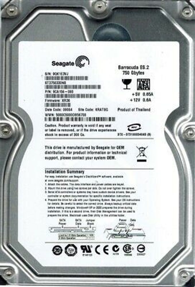 Жесткий диск Seagate Barracuda ES2 SATA2 750Gb (7.2K/16Mb/U300) NCQ 9CA156-303