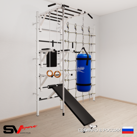 Шведская стенка Sv Sport усиленная 66420 (Турник рукоход/Брусья/Стойка/Скамья/Канат/Кольца/Цепь/Мешок 22кг/Канатный лаз)