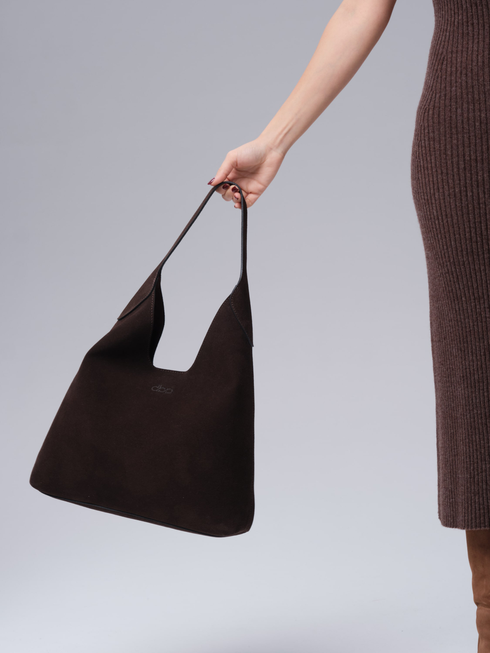 Замшевая сумка хобо DBR 31156 черный каштан велюр