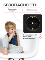 Розетка внутренняя двойная с заземлением черная комплект