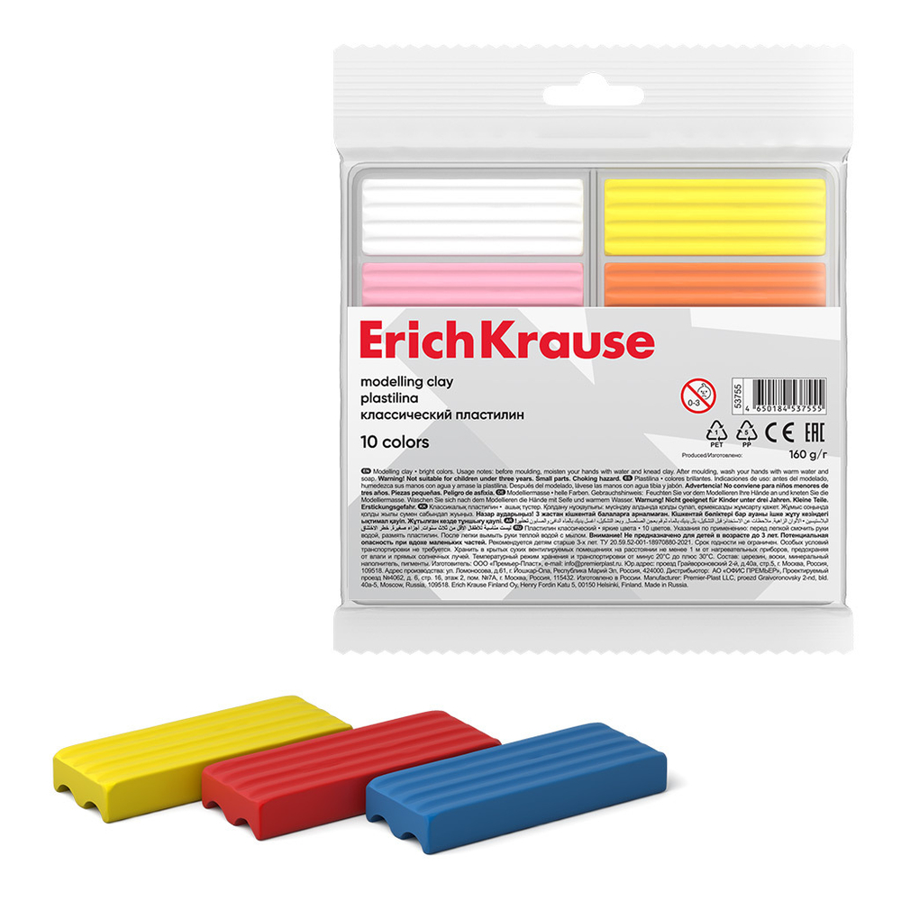 Пластилин 10цв 160гр. Erich Krause light (во флоупаке с европодвесом)