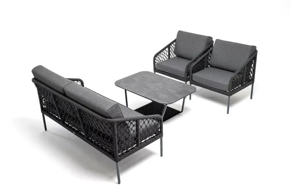 "Канны" лаунж-зона 4-местная из роупа узелкового плетения, каркас алюминий, роуп темно-серый