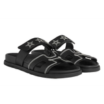 Hermes Chypre Leather Round Toe Open Toe Slippers Women's Black, H232142Z 02