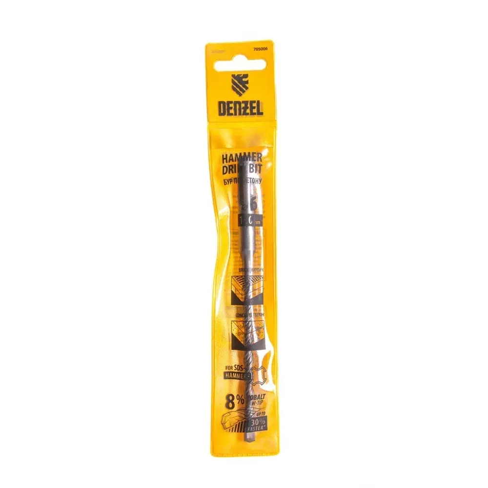 Бур по бетону, двойная спираль, Cobalt W-tip, 6x160 мм, SDS PLUS// Denzel