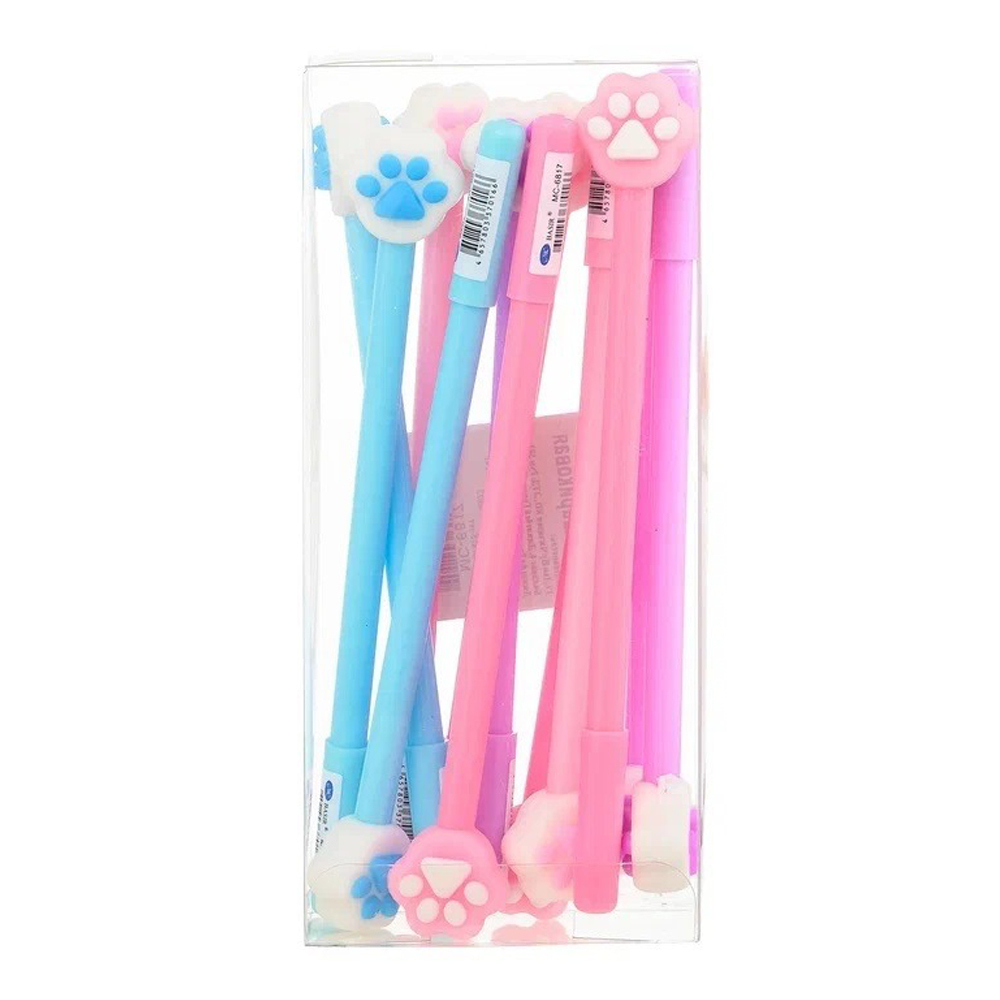 Ручка шариковая, Basir, синие чернила, с насадкой-игрушкой, серия "ЛАПКА", разноцветный корпус, 12 шт