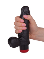 Чёрный виброфаллос с мошонкой - 15,5 см. (Цвет: черный)