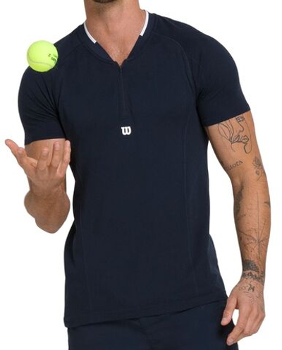 Мужское теннисное поло Wilson Players Seamless Zip Henley 2.0 - classic navy