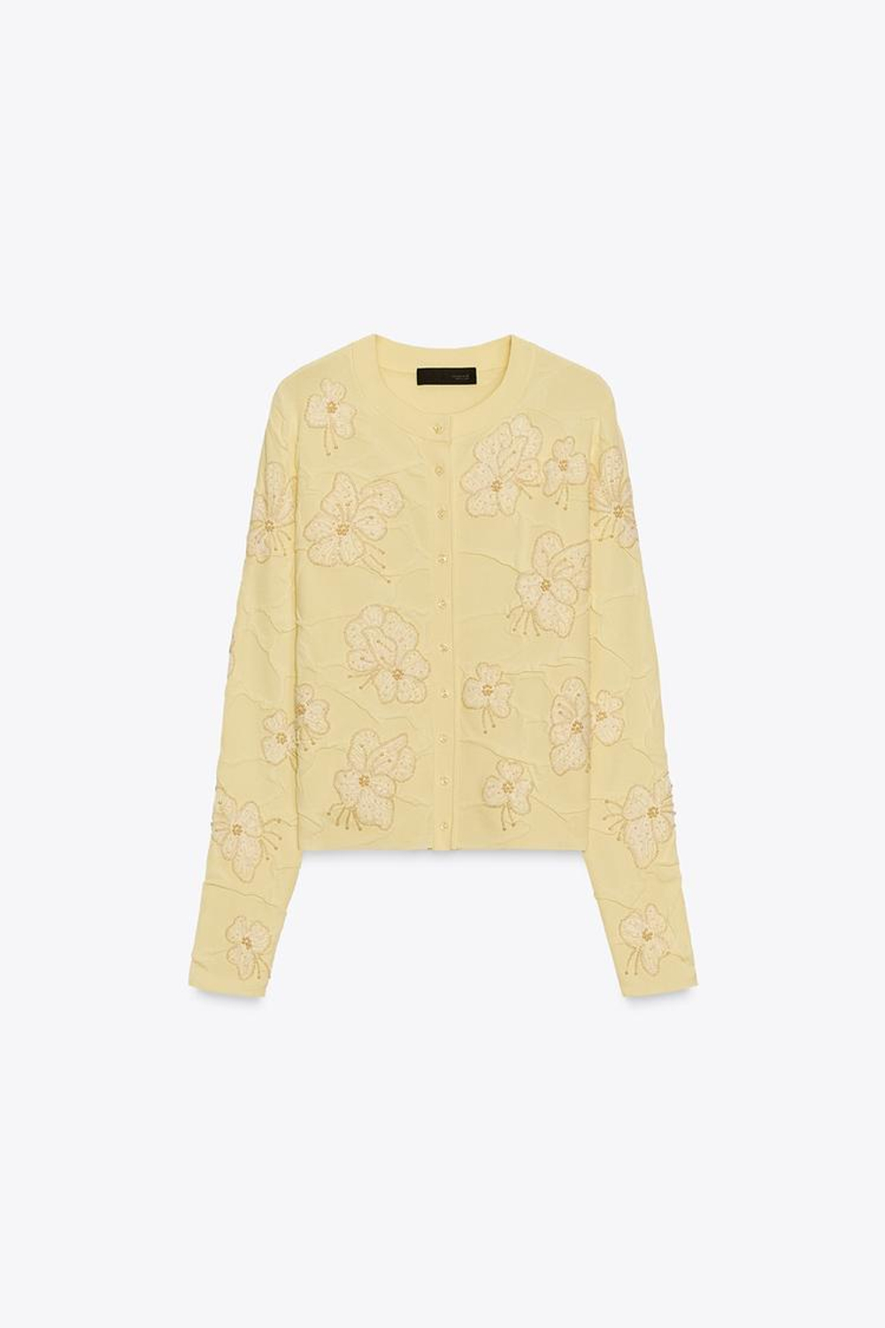 ZARA ВЯЗАНЫЙ КАРДИГАН С БИСЕРОМ, СВЕТЛО-ЖЕЛТЫЙ