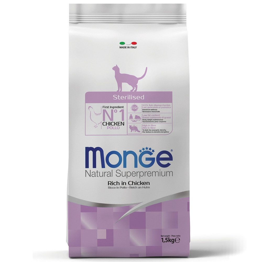 Monge cat корм сухой для стерилизованных кошек с курицей