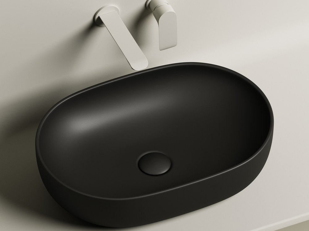 Умывальник чаша накладная овальная (цвет Черный Матовый) Element 600x415x135мм
