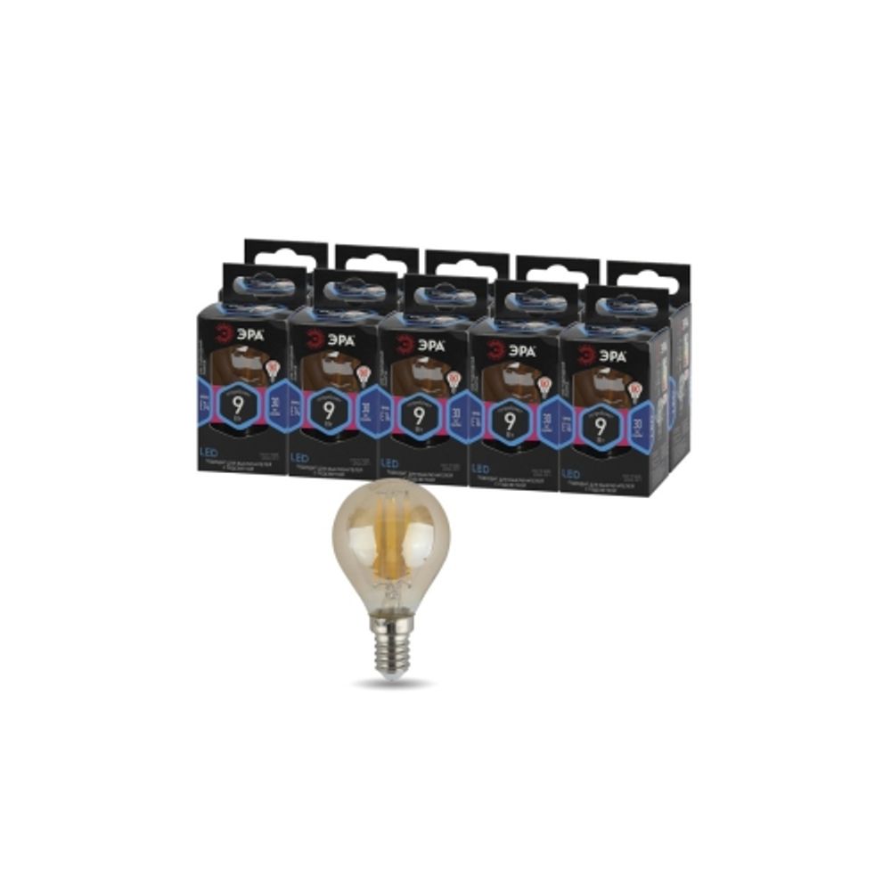 Лампочка светодиодная ЭРА F-LED P45-9W-840-E14 gold E14 / Е14 9Вт филамент шар золотистый нейтральный белый свет