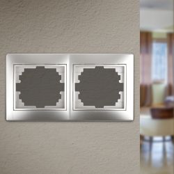 Рамка для розеток и выключателей Intro Plano 1-502-03 на 2 поста горизонтальная, СУ, алюминий