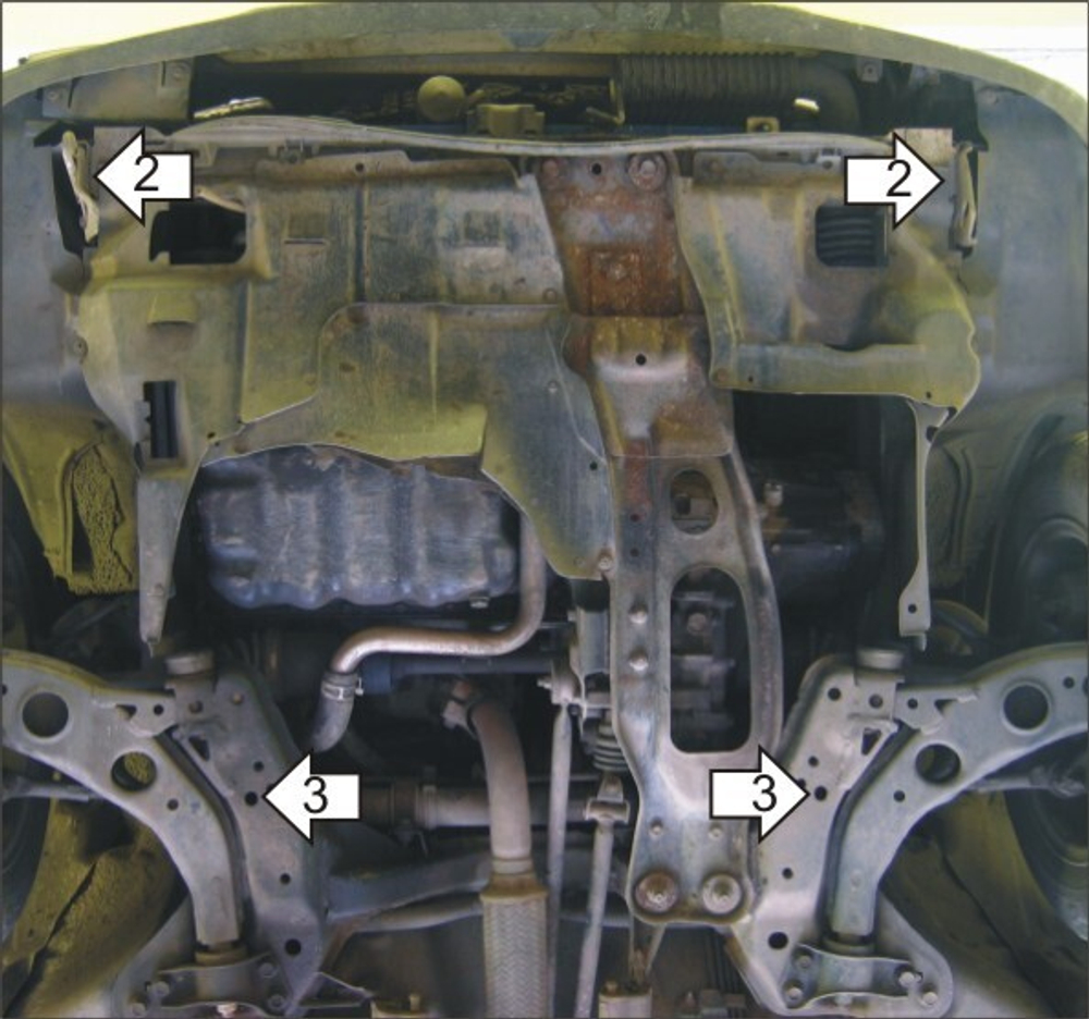 Защита картера Двигателя, КПП. 2 мм, Сталь. для Mazda 626 V 1997-2002 MOTODOR.01120