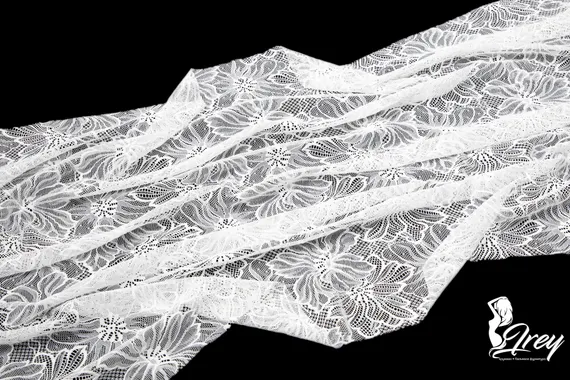 Кружевное эластичное полотно (сетка), цветы, белый