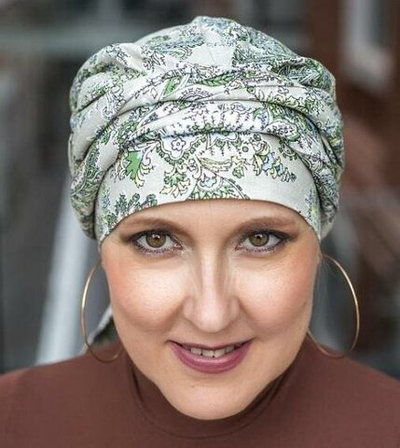 Тюрбан Эмма Лен, шапочка с лентами,  зеленый пейсли