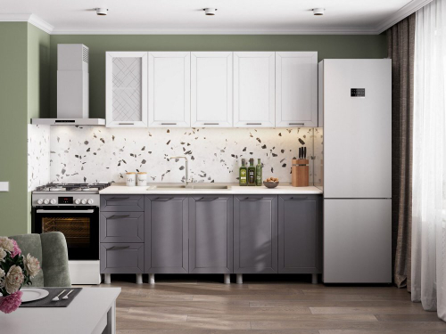 Кухонный гарнитур "Вектор" 2,0м (Лайт) Белый/Бланж/Графит/Антарес