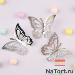 Бабочки из акрила для декора, серебряные, 50 шт