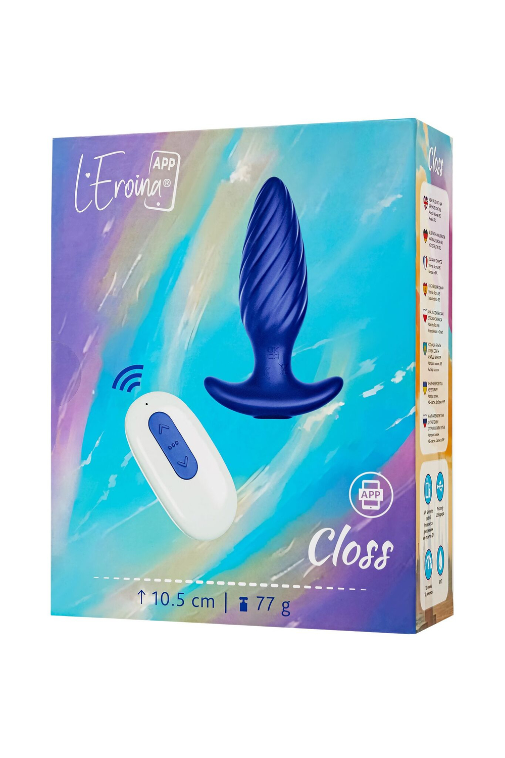 Синяя анальная вибровтулка Closs с управлением через приложение