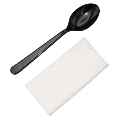 Набор посуды Премиум Чёрный №2 ВЗЛП (Ложка столовая+Салфетка белая) 400упак/кор. Арт-Н21-011