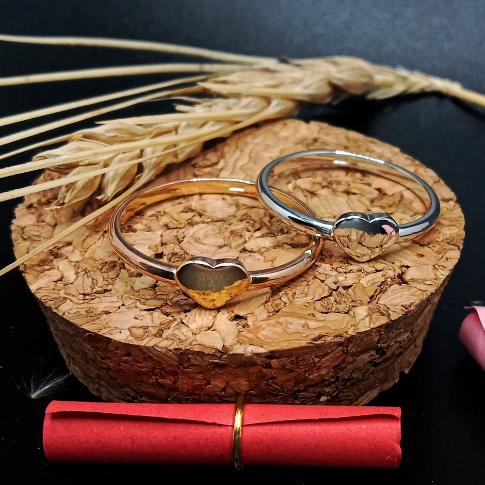 Серебряное тонкое кольцо Сердечко 925 пробы с позолотой, арт.0007-02