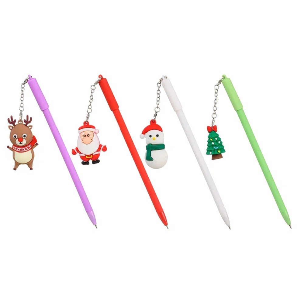 Ручка шариковая, масляная, Basir, синие чернила, серия "Новый год", с резиновой фигуркой на брелоке, 30 шт