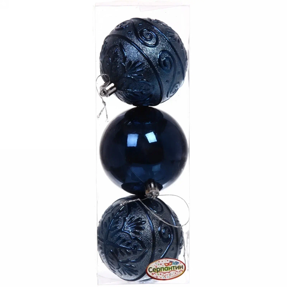 Новогодние шары 8 см (набор 3 шт) «Микс фактур», сапфир