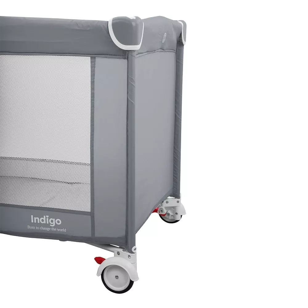 Манеж-кровать "Summer", 2 уровня, москитка, 2 кольца, (Indigo) (серый)