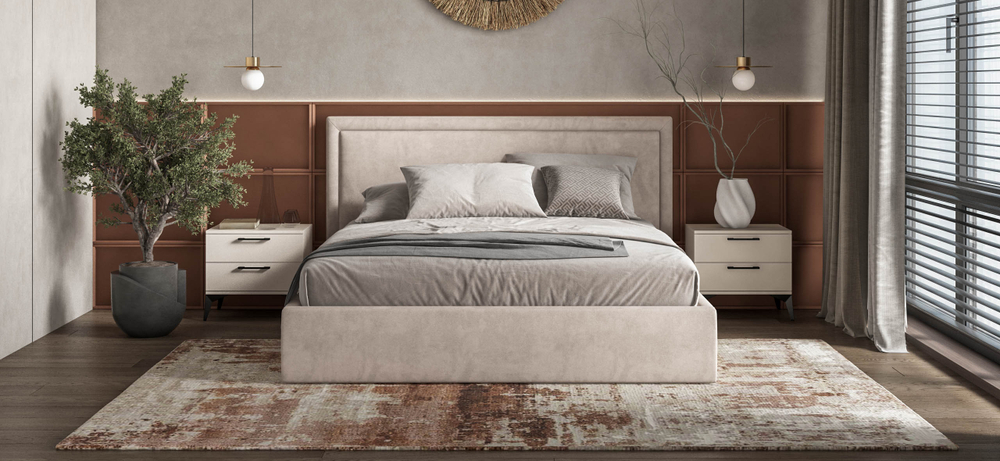 Фрея Кровать+ПМ 160 Велюр Монолит латте