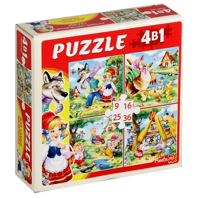 Пазл 4 в 1 «Лучшие зарубежные сказки» - 9, 16, 25, 36 элементов