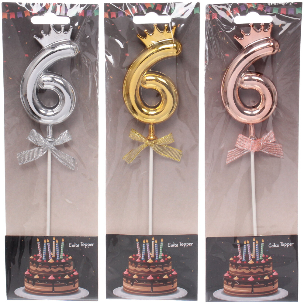 Топпер Цифра Королевский вечер «6» 22 см , микс