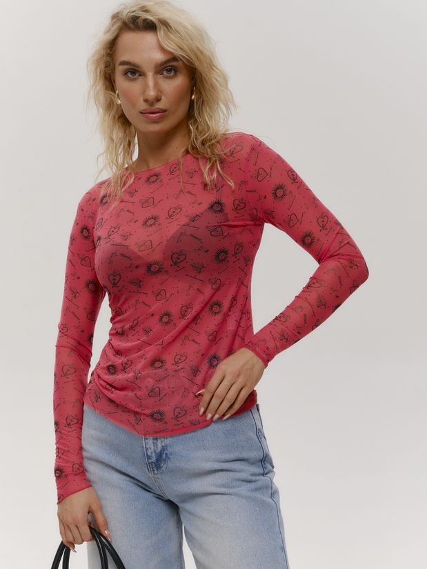 Лонгслив  сетка ТАТУ, коралловый