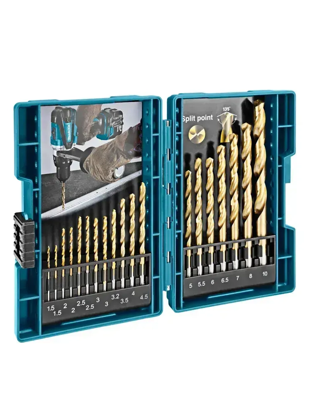 MAKITA D-67527 Набор сверл по металлу HSS-TiN 19 шт Портативный Долгая жизнь Круглая ручка Устойчивость к коррозии