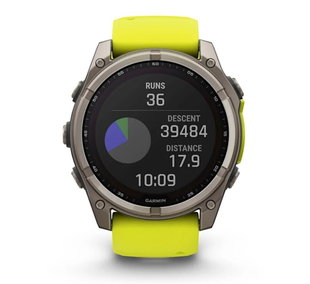 Умные часы Garmin Fenix 8, 51 мм, Solar, Sapphire Titanium with AMP yellow/graphite silicone band
