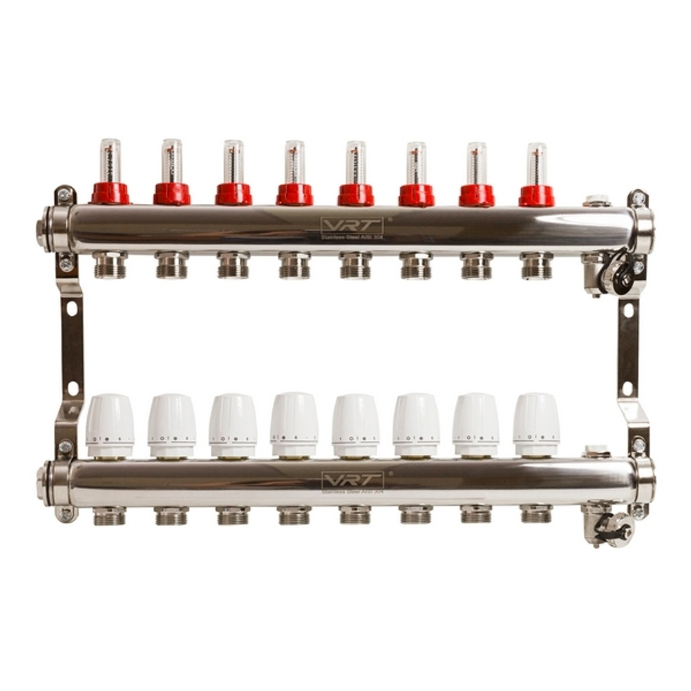 Коллекторная группа VRT® 1'' х 3/4'' (евроконус)  8 вых, авт в/отвод, c расходомерами