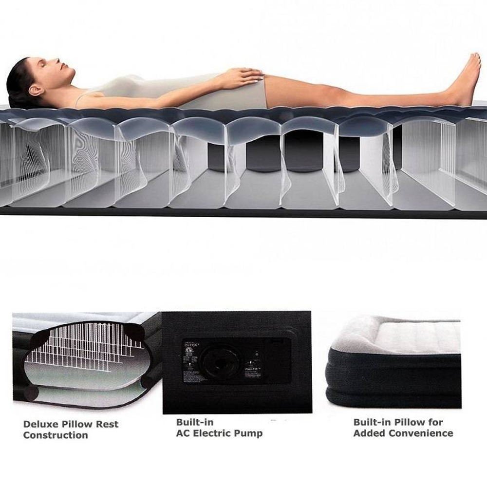Надувная кровать Intex Deluxe Pillow Rest Raised 152х203х42(47)см. арт.64436